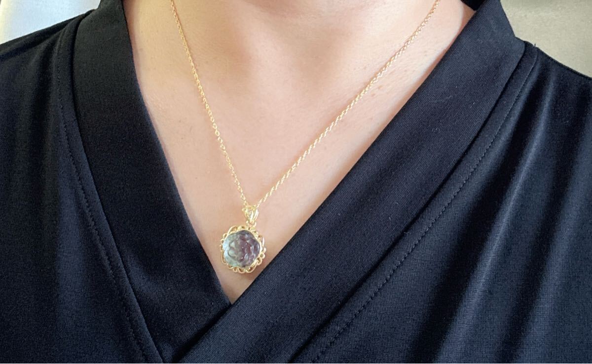 【天然石】レインボーフローライト 花のネックレス（A4604）_画像8