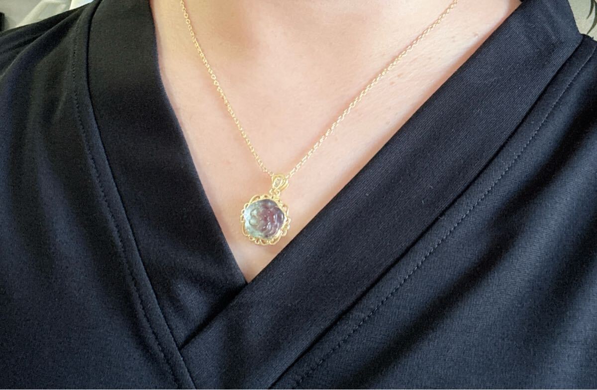 【天然石】レインボーフローライト 花のネックレス（A4604）_画像9