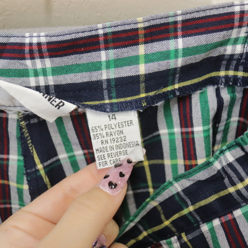 H490 90sビンテージ ALFREDDUNNER ハーフパンツ■1990年代制 表記14サイズ レディース チェック柄 レーヨン ネイビー 紺 アメカジ 古著