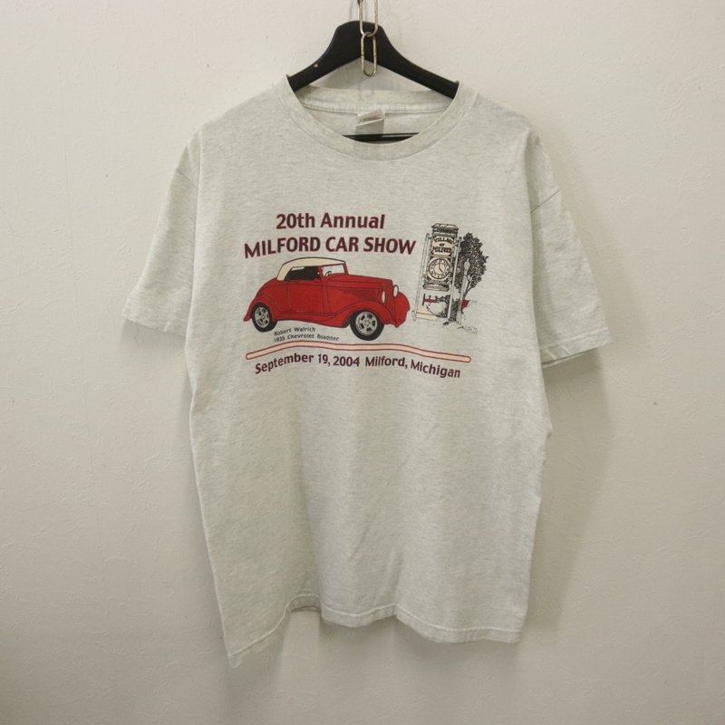 J549 2004年制ビンテージ フルーツオブザルーム ミシガン モーターサイクル プリントTシャツ■00s 表記Lサイズ グレー アメカジ 90s 80s