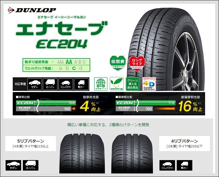 ●送料安♪2025年製造品●185/55R16 4本 エナセーブ EC204 4本 日本製 185/55-16 4本 EC204 日本国内向け正規品♪ 低燃費タイヤ 4本_画像1