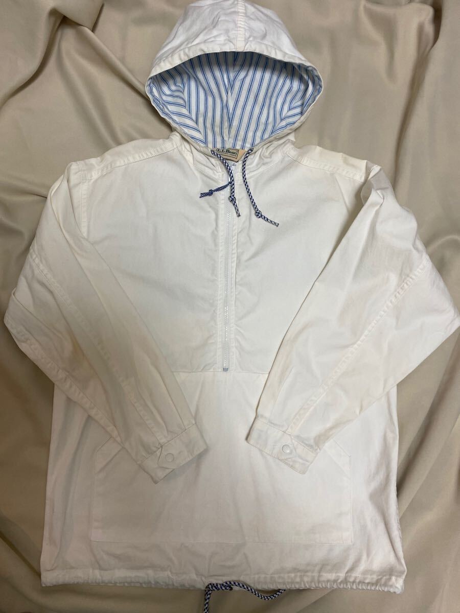 USA制 LL been プルオーバーパーカー 80s ホワイト ストライプ エルエルビーン 古著 良好 