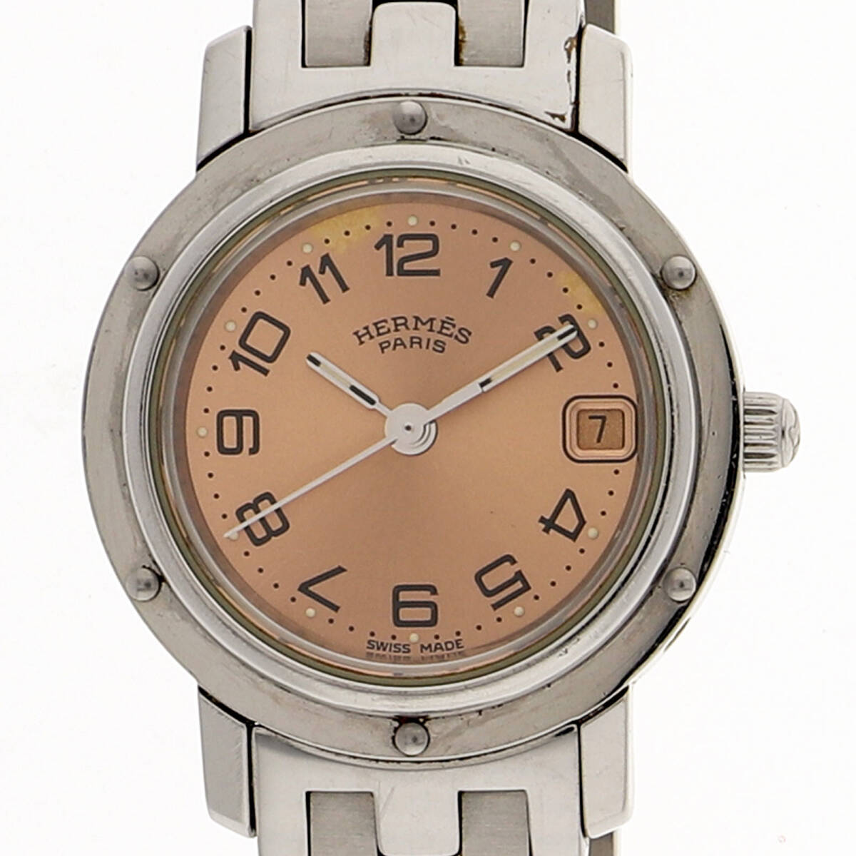 HERMES エルメス CL4.210 クリッパー ピンクダイヤル SS クオーツ レディース【130659】