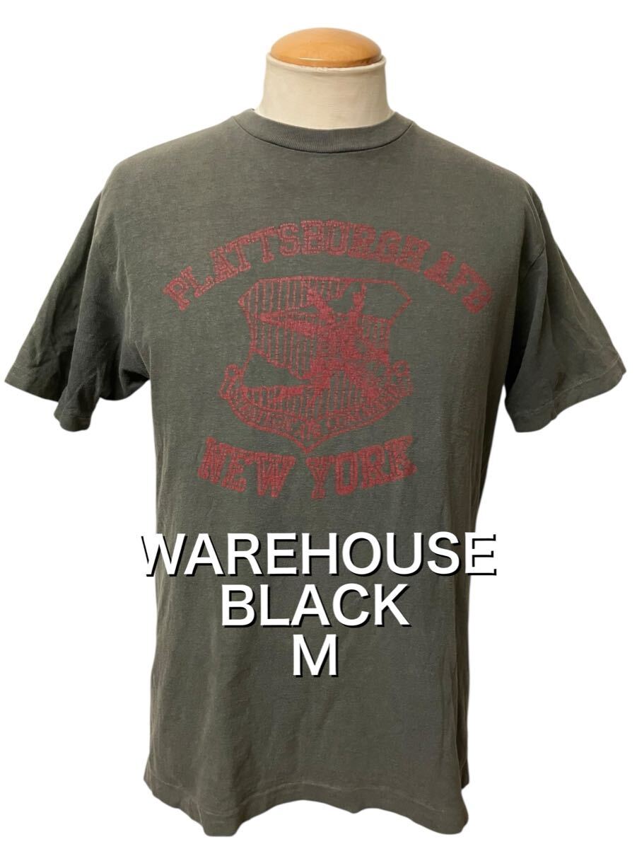 ウエアハウスTシャツ WAREHOUSE ウエアハウス カレッジ ロゴ Tシャツ M 黒赤 シングル