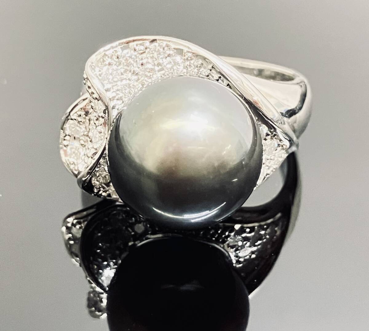 Pt900 黒蝶真珠 #14 10.7g ダイヤモンド0.38ct 新品仕上げ済み ブラックパール プラチナ