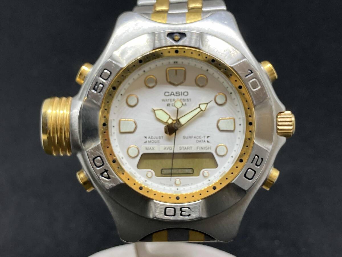 【1円スタート】ジャンク 不動(dòng) CASIO カシオ ダイバーログメモリー ADP-800 ホワイト文字盤 GP SS クォーツ 腕時(shí)計(jì) パーツ取り