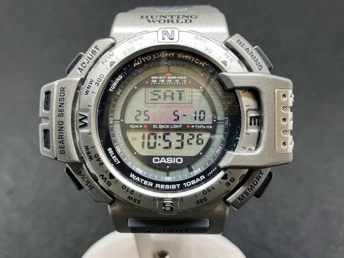 【1円スタート】ジャンク 稼働 CASIO PRO TREK プロトレック ハンティングワールド コラボモデル PRT-420 クォーツ 腕時計 チタン 一部不良