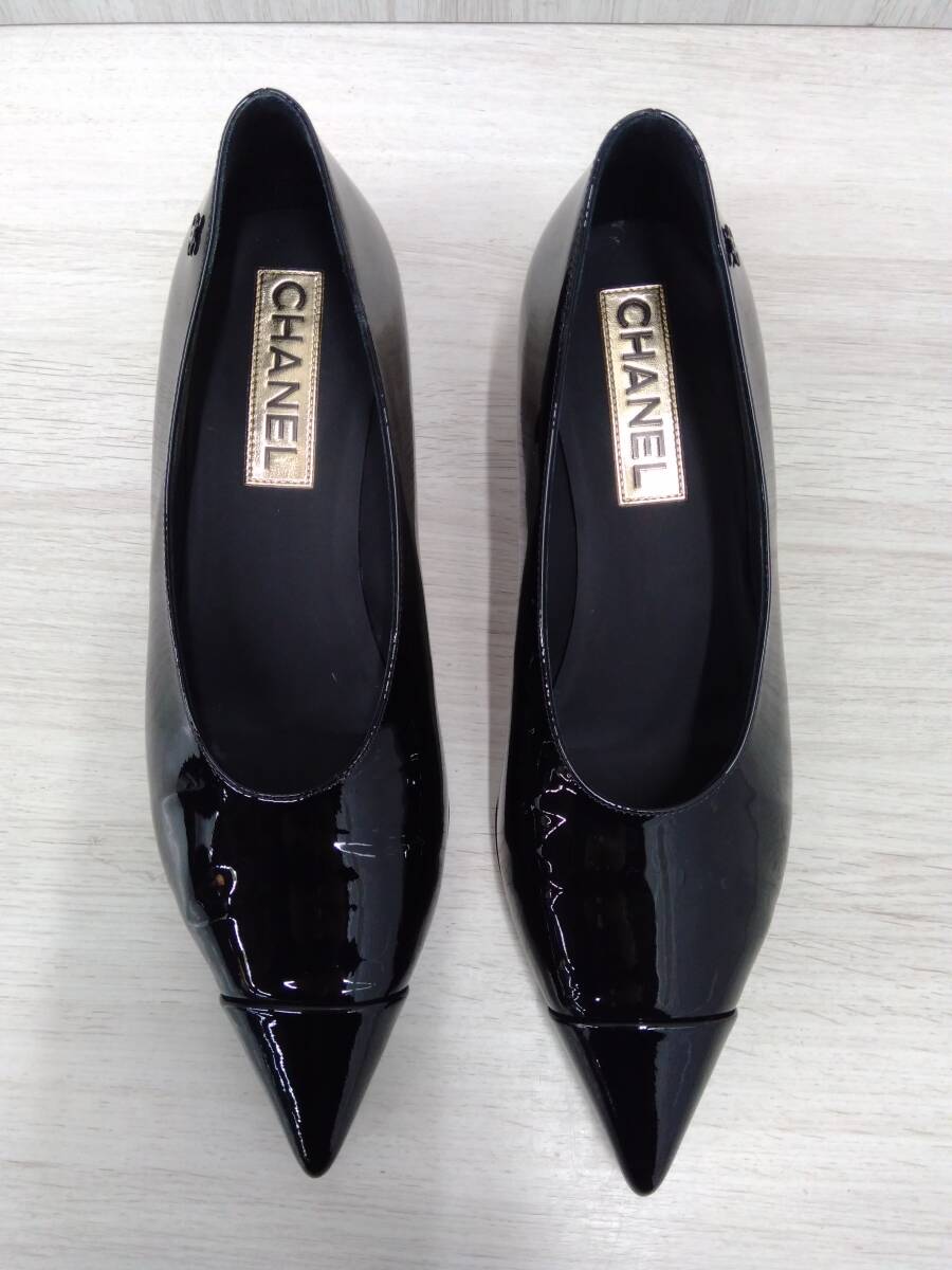 シャネル　CHANEL　パンプス　G***35　黒　エナメル　約24cm　38C　保存袋付