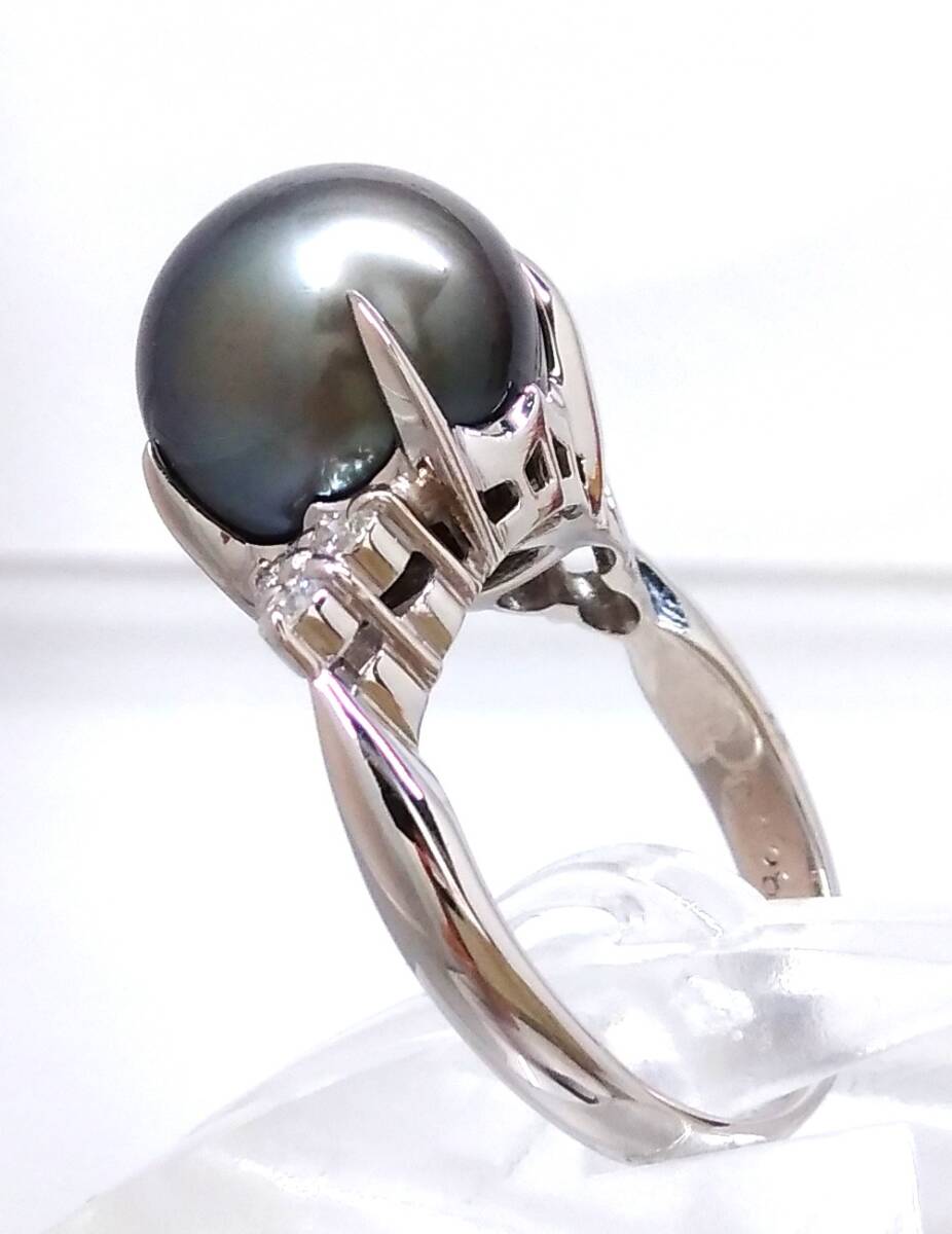 【新品仕上げ済/ソーティング付】 Pt900 黒蝶真珠 天然ダイヤモンド 0.28ct リング 約13號(hào) 8.2g