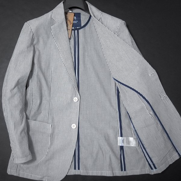 新品 シェルティークラブ 25SS ストライプ シアサッカー ジャケット L 黒白 【SH1451101_99S_L】 Sheltie Club 春夏 メンズ コットン
