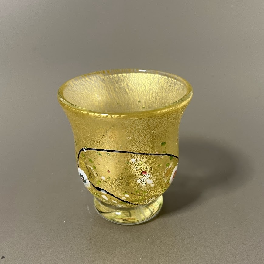 ★黒木國昭★　「光琳」　金彩　お豬口　ガラス　工蕓　高さ約5.4㎝　刻印　共箱あり