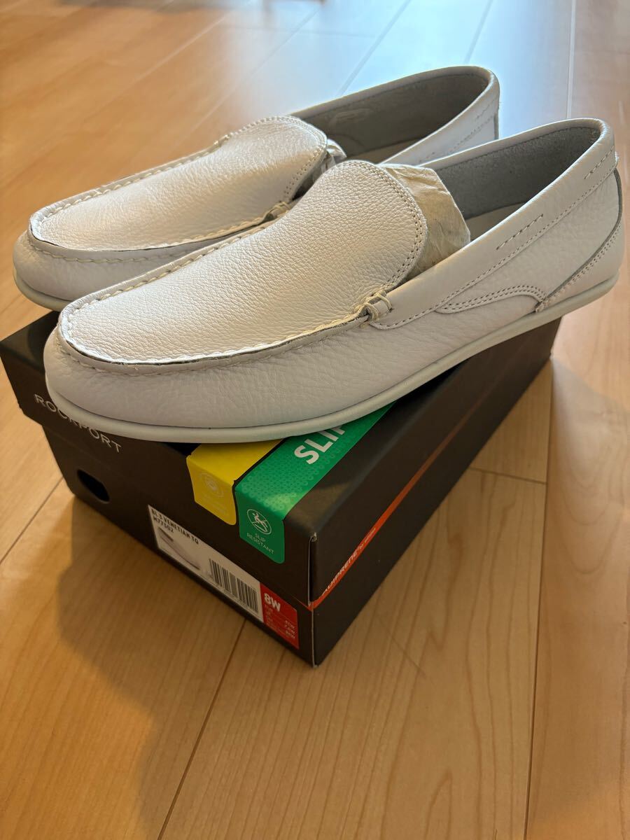 ROCKPORT VENETIAN スリッポン 26cm 白 ホワイト　洗濯機で洗える　 レザーシューズ　革