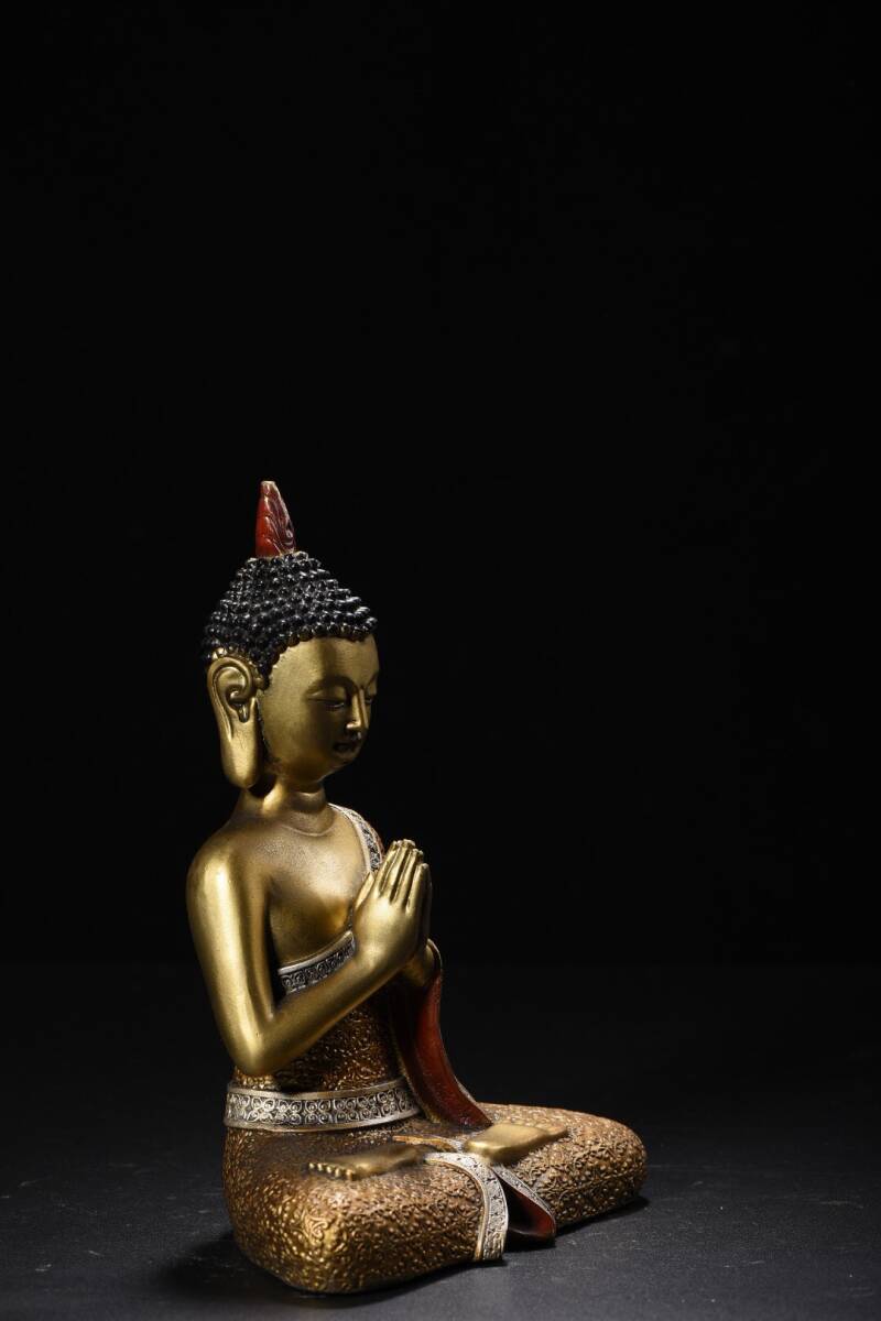 仁】『銅製・金鍍・彩繪・釋迦摩尼像・仏教古美術・供養品』極細工
