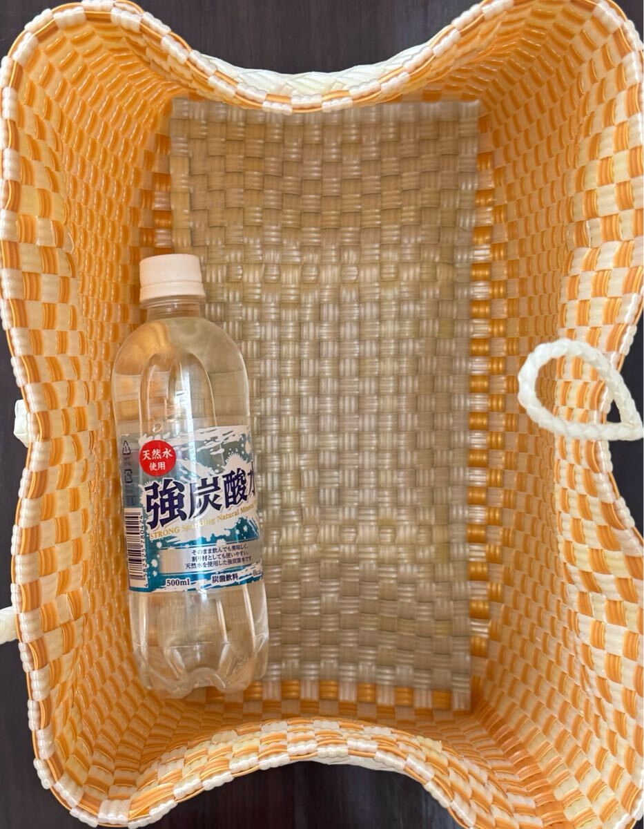 プラカゴ トートバッグ 軽量 ハンドメイド 洗える バッグ カゴバッグ Mサイズ ゴールド×パール
