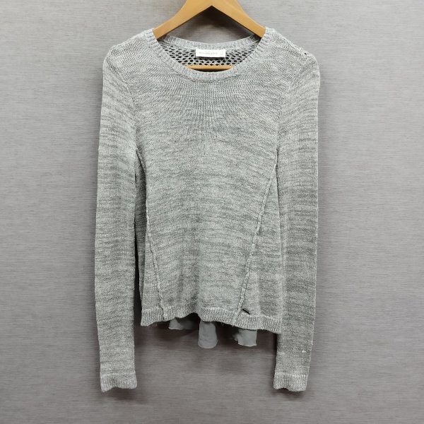 E221 Abercrombie & Fitch アバクロンビー&フィッチ A＆F 長(zhǎng)袖 ニット 切替 シアー 異素材 アメカジ レディース グレー系 サイズ XS
