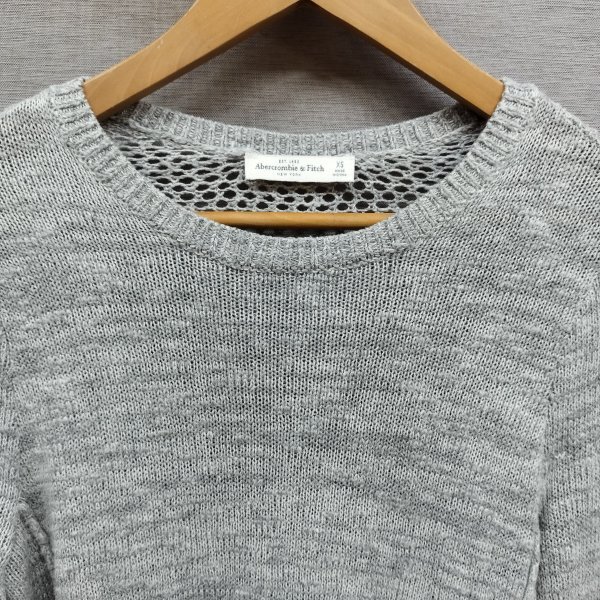 E221 Abercrombie & Fitch アバクロンビー&フィッチ A＆F 長(zhǎng)袖 ニット 切替 シアー 異素材 アメカジ レディース グレー系 サイズ XS