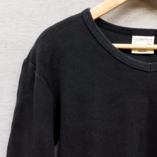 E394 ALPHA INDUSTRIES アルファ Tシャツ 5分袖 カットソー 無地 ミリタリー コットン インナー シンプル ブラック サイズ M アメカジ