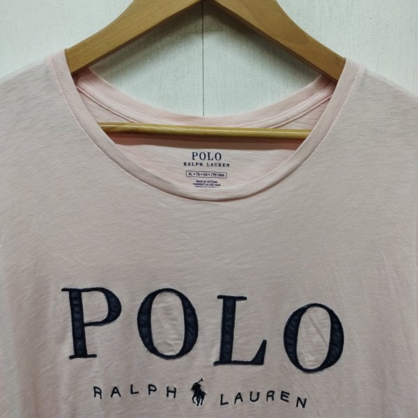 E858 POLO RALPH LAUREN ポロ ラルフローレン 半袖 カットソー Tシャツ フロント ロゴ ポニー 刺繍 コットン ピンク系 XL ラウンドネック
