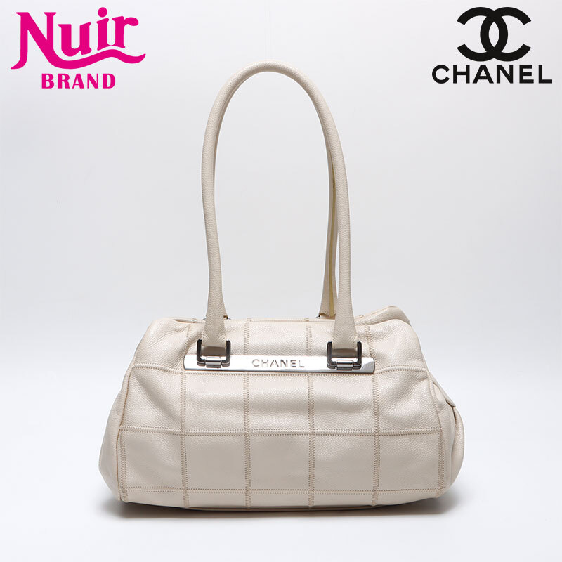 シャネル CHANEL ショルダーバッグ チョコバー レザー ミニボストンバッグ ボーリングバッグ 10番臺 2005-2006 ホワイト