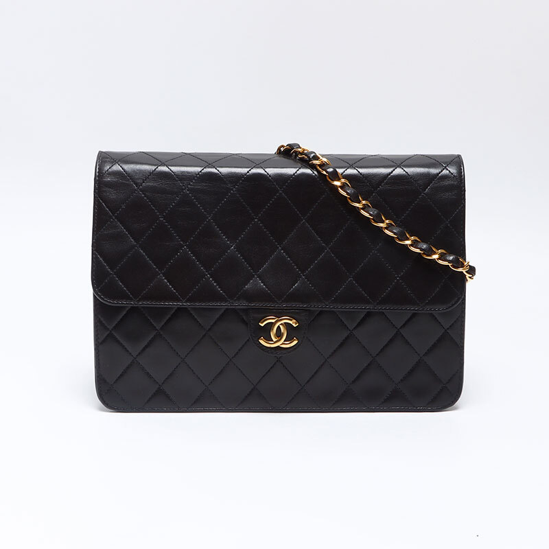 シャネル CHANEL ショルダーバッグ 4番臺 1996-1997 プッシュロック ラムスキン チェーン ブラック