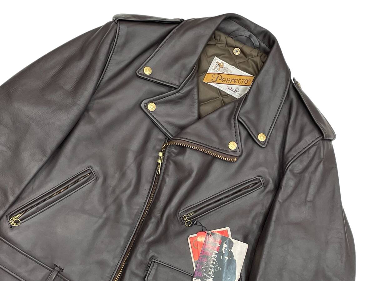 b 未使用品 40 SCHOTT 618 BRN ショット ダブルライダースジャケット ステアハイド ブラウン 茶