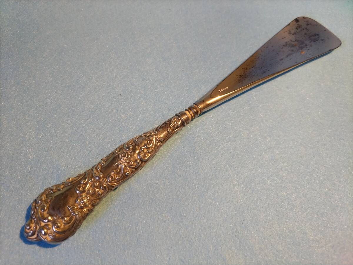 英国アンティーク 純銀 スターリングシルバー ハンドル 靴べら シューホーン ホールマーク 刻印 1901年 エドワディアン ビンテージ蚤の市①_画像1