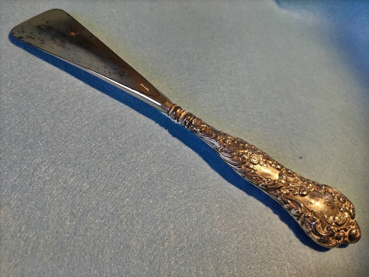 英国アンティーク 純銀 スターリングシルバー ハンドル 靴べら シューホーン ホールマーク 刻印 1901年 エドワディアン ビンテージ蚤の市①_画像4