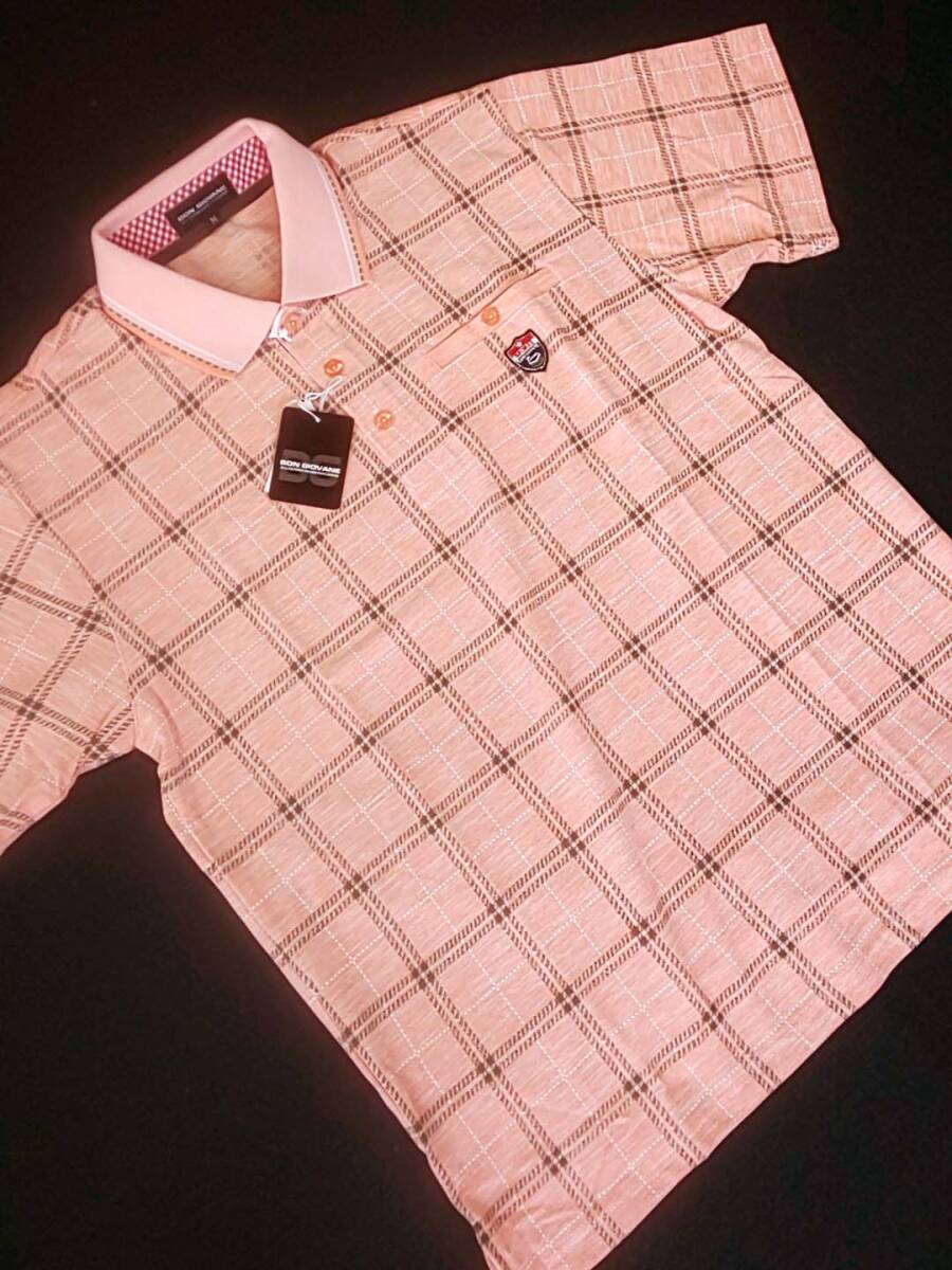 BON GIOVANEbonjo spring новый товар SALE 60%OFF сверхнизкая цена бесплатная доставка рубашка-поло с коротким рукавом M размер свободно глаз лен . с карманом Golf 24904-52