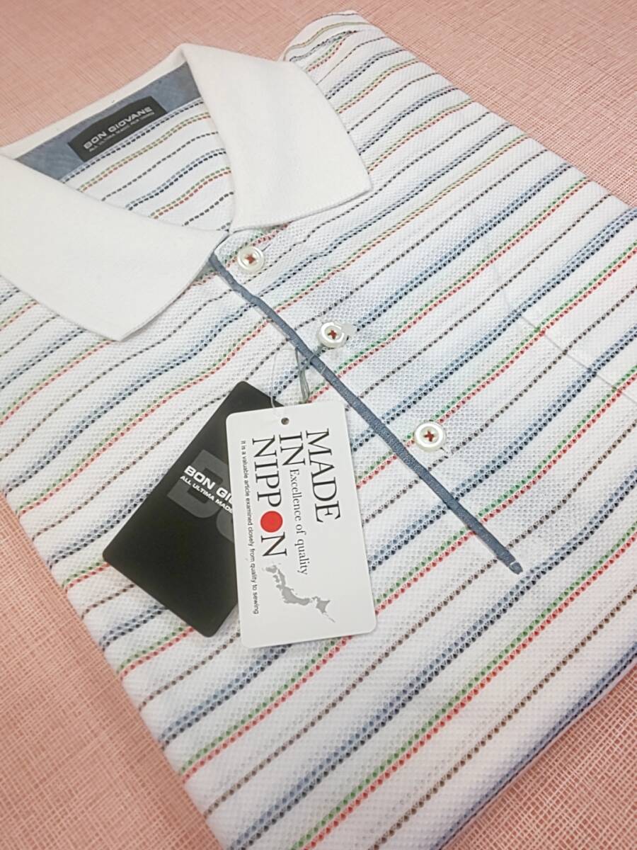 BON GIOVANEbonjo spring новый товар SALE 60%OFF сверхнизкая цена бесплатная доставка рубашка-поло с длинным рукавом LL размер свободно глаз с карманом сделано в Японии Golf 562501-04