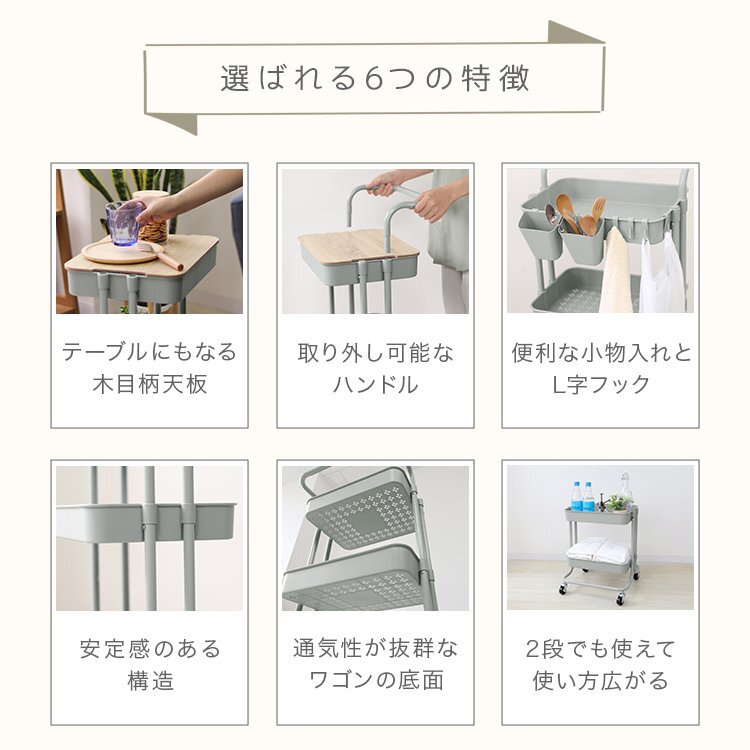 【未使用 ホワイト】キッチンワゴン 2段 3段ハンドル バスケットトローリーキャスター付き キッチン収納 ベビーワゴン スリム おしゃれ