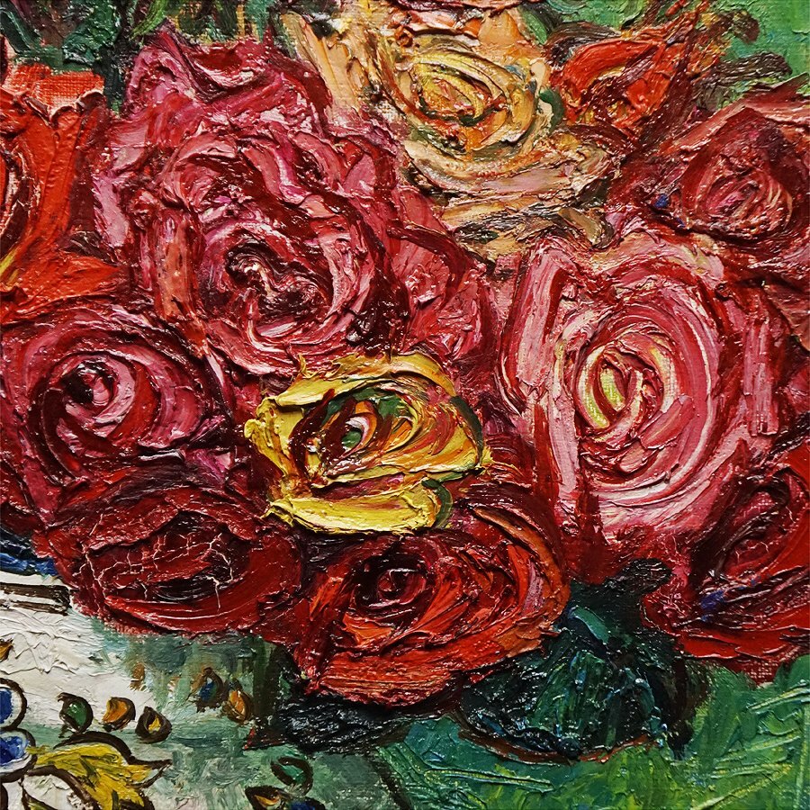 正規店仕入れの 松本富太郎『スペイン壺の薔薇』10号 静物画 原画 油絵 油彩 絵画