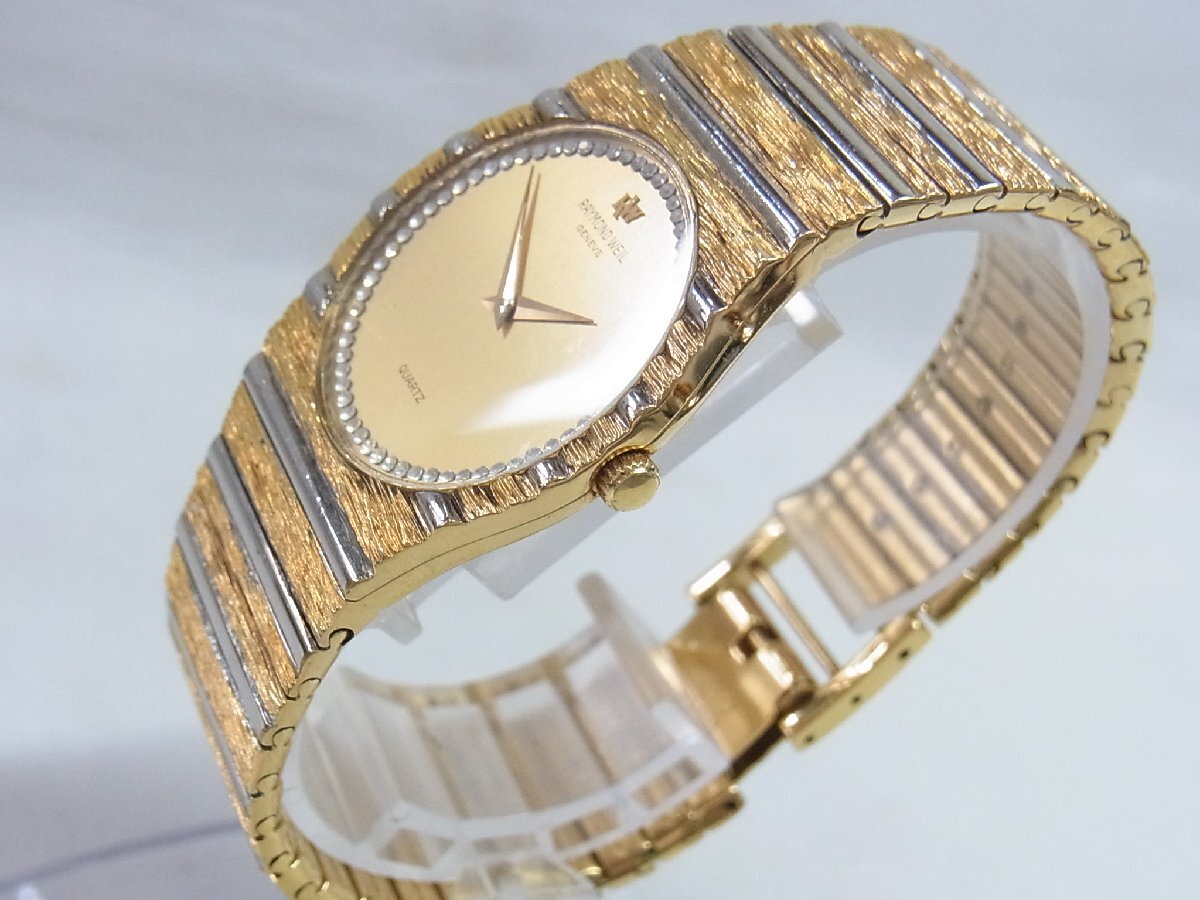 1円～【稼働】レイモンドウェル RAYMOND WEIL 9042 ラインストーン ドレスウォッチ ボーイズ 腕時(shí)計(jì) クォーツ 2針 クッション SSｘGP 本體