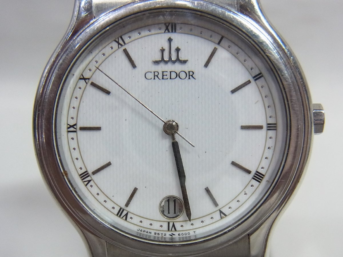 1円～【稼働?ジャンク】セイコー SEIKO クレドール CREDOR 9572-6000 フォーマルウォッチ メンズ 腕時(shí)計(jì) クオーツ 3針 デイト ラウンド SS