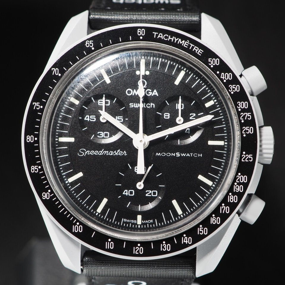 ◆1円～◆ OMEGA×SWATCH オメガ スウォッチ S033M700 ミッショントゥザムーン セラミック ナイロン QZ USED 稼働 腕時計(jì) 「26493」