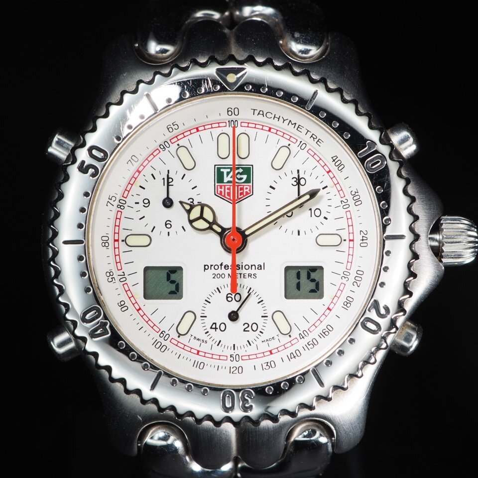 ■1円~■ TAG HEUER タグホイヤー セル アイルインセナ SS QZ CG1111-0 白 文字盤 USED 回転ベゼル 稼働 メンズ 腕時(shí)計(jì) 「26608」
