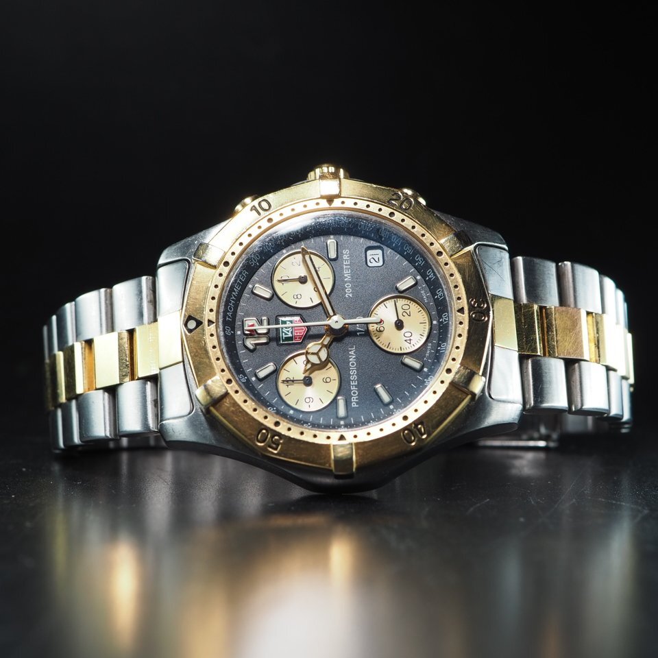 TAG HEUER TAG Heuer Professional 200M CK1120 QZ хронограф чёрный циферблат вращение оправа USED работа мужские наручные часы [26646]
