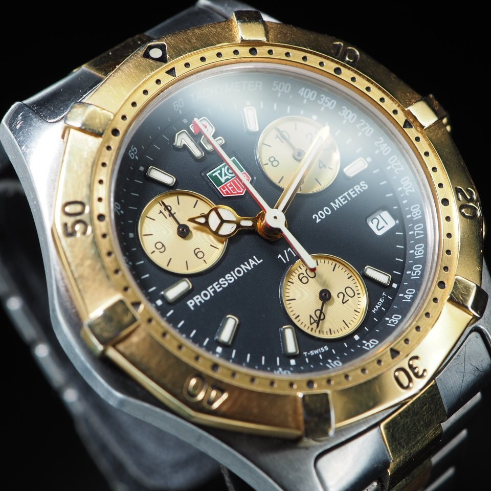 TAG HEUER TAG Heuer Professional 200M CK1120 QZ хронограф чёрный циферблат вращение оправа USED работа мужские наручные часы [26646]