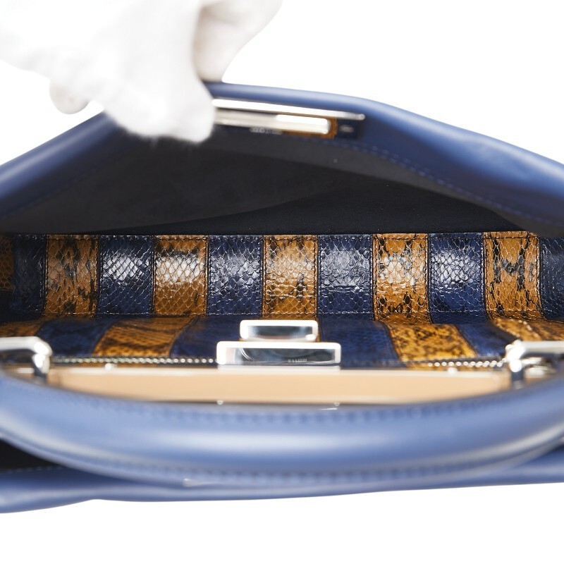 フェンディ ピーカブー ハンドバッグ ショルダーバッグ 2WAY 8BN290 ネイビー レザー パイソン レディース FENDI 【中古】