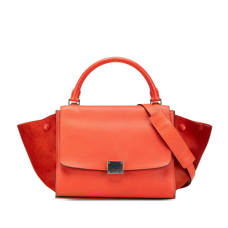 セリーヌ トラペーズ スモール ハンドバッグ ショルダーバッグ 2WAY レッド レザー レディース CELINE 【中古】