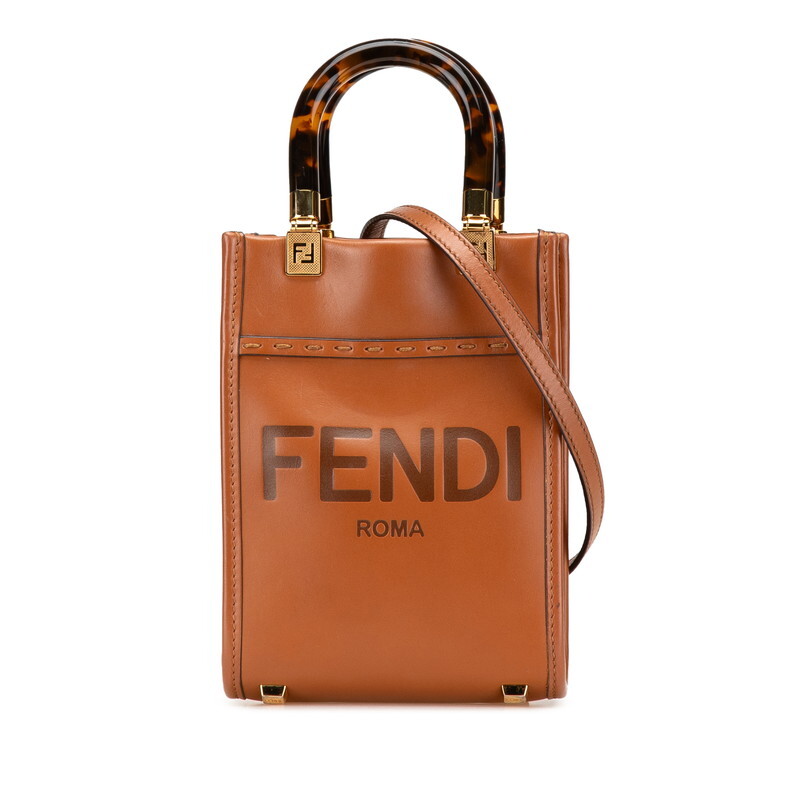 フェンディ サンシャイン ショッパー スモール ハンドバッグ ショルダーバッグ 2WAY 8BS051 ブラウン レザー レディース FENDI 【中古】