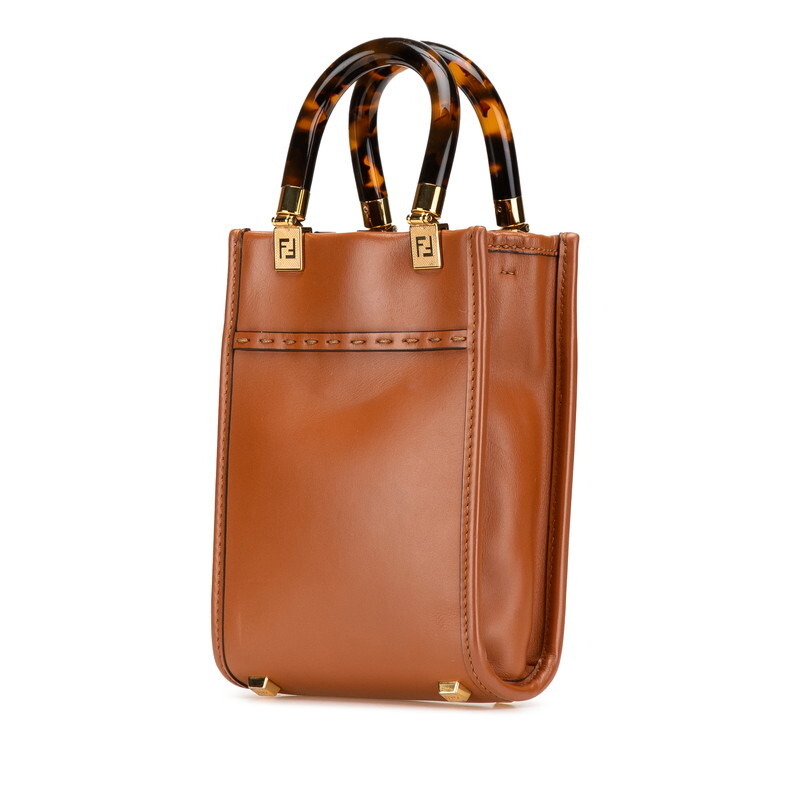 フェンディ サンシャイン ショッパー スモール ハンドバッグ ショルダーバッグ 2WAY 8BS051 ブラウン レザー レディース FENDI 【中古】