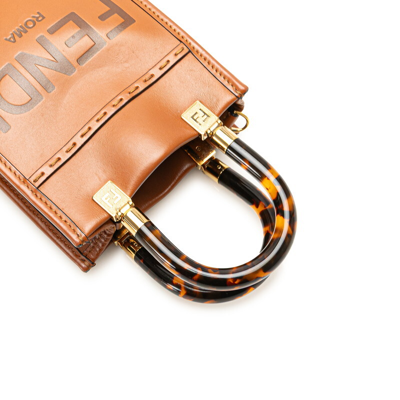 フェンディ サンシャイン ショッパー スモール ハンドバッグ ショルダーバッグ 2WAY 8BS051 ブラウン レザー レディース FENDI 【中古】