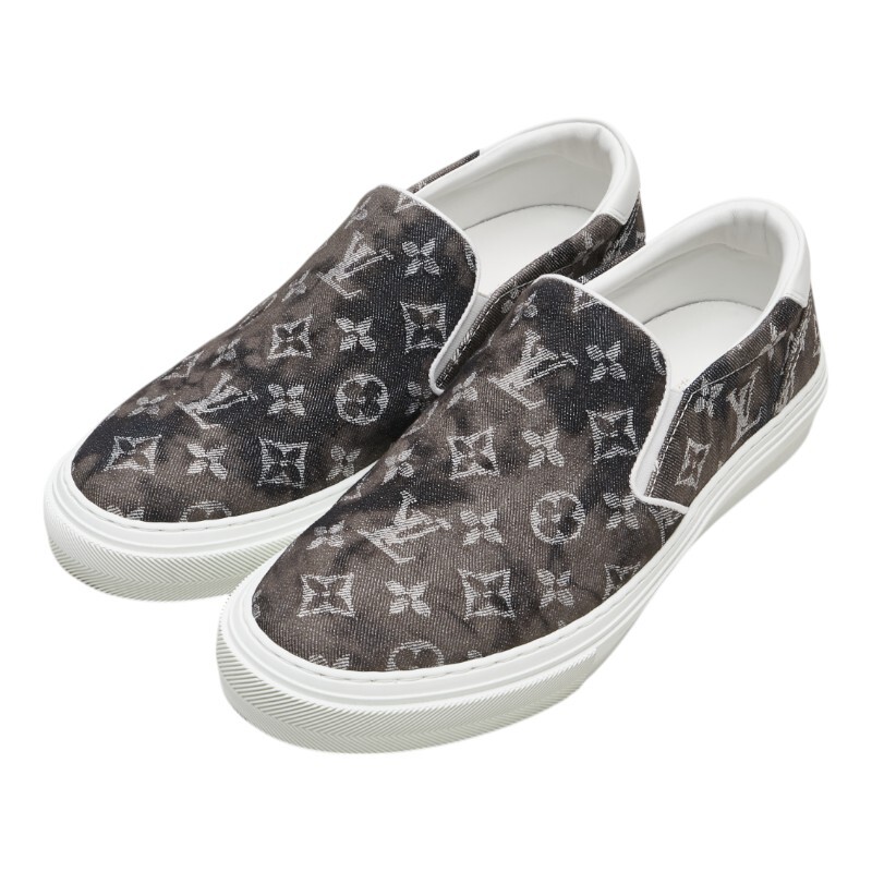 ルイ ヴィトン トロカデル ライン モノグラムインク スリッポン スニーカー サイズ:8 1/2 ブラック メンズ LOUIS VUITTON 【中古】