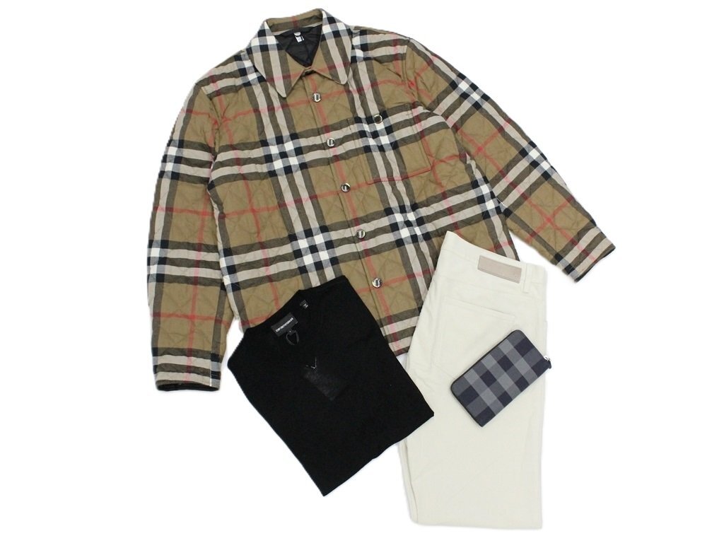 28萬新品◆L◆BURBERRY◆バーバリーチェック柄 中綿入りキルティングジャケット『FORRES』 ベージュ薄茶 1円