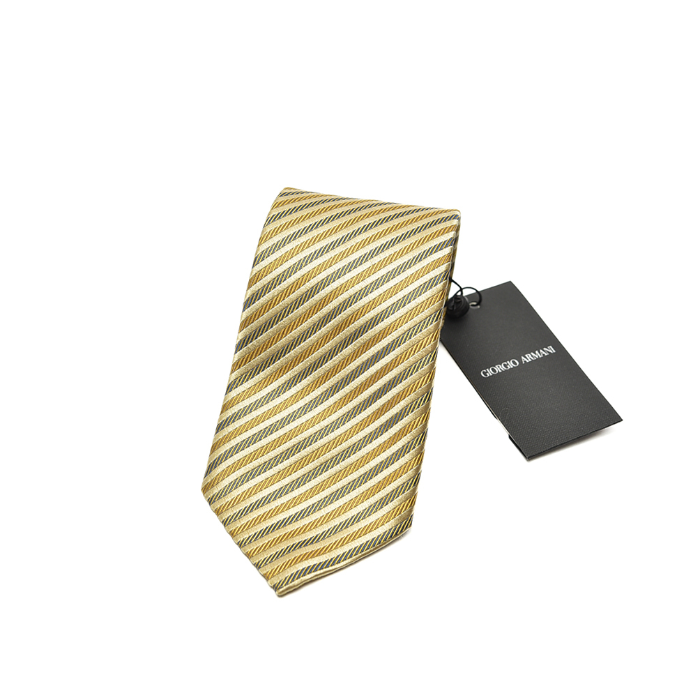 新著 新品 訳ありジョルジオ アルマーニ GIORGIO ARMANI ネクタイ オールシーズン メンズ シルク レジメンタル イエロー ゴールド 402142