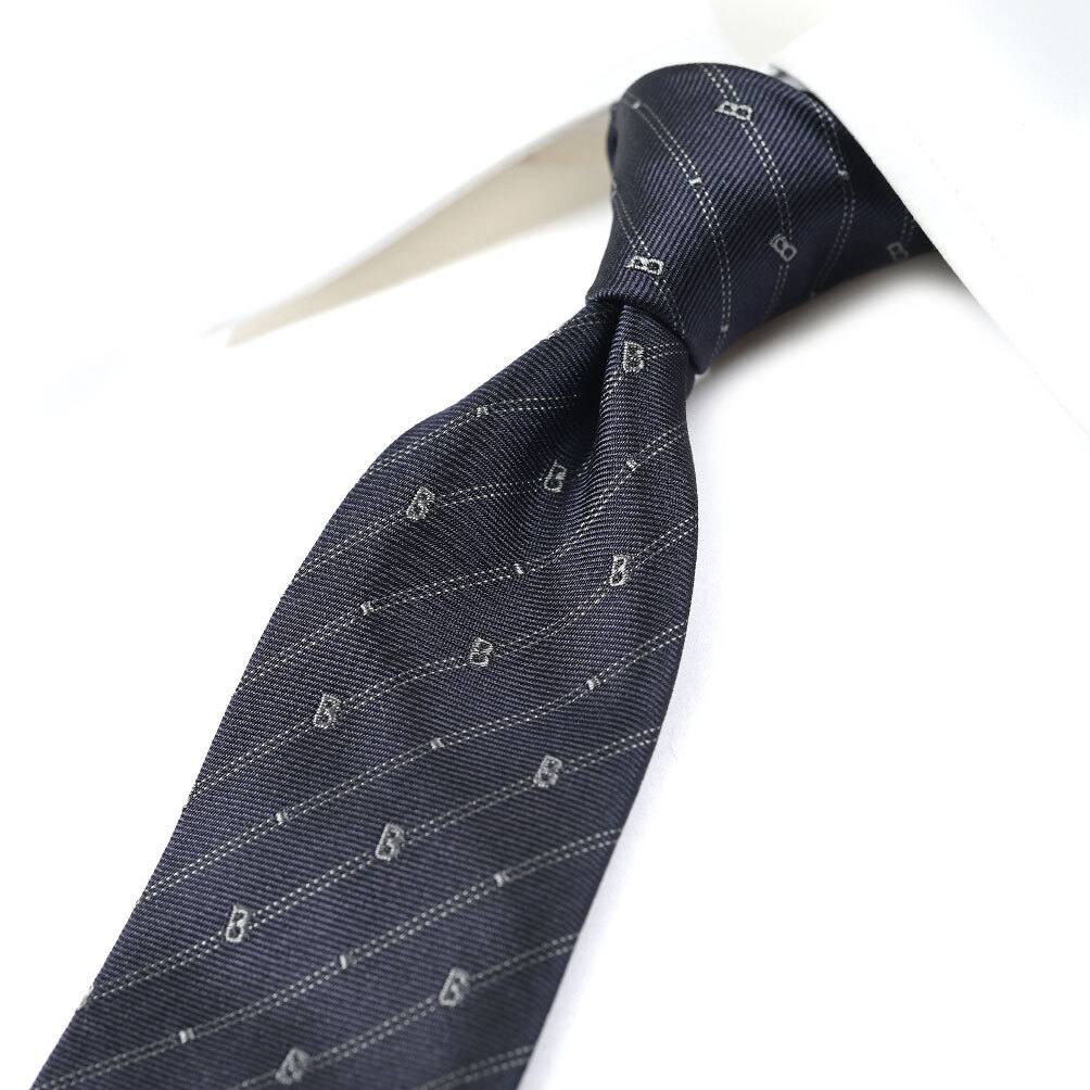 厳選 新著 新品 ベルルッティ Berluti ネクタイ セッテピエゲ メンズ シルク 100% レジメンタル ロゴ ネイビー 409321
