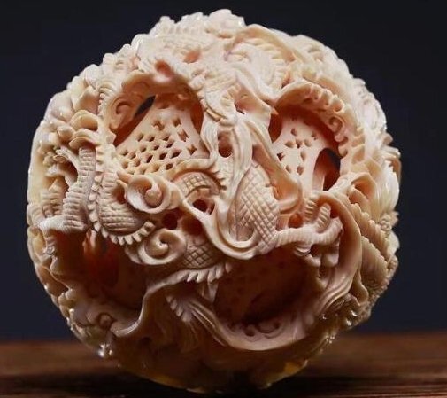 天然マンモス牙 彫刻置物 鬼工球 精巧彫刻 球体 氷生地 鬼工芸品