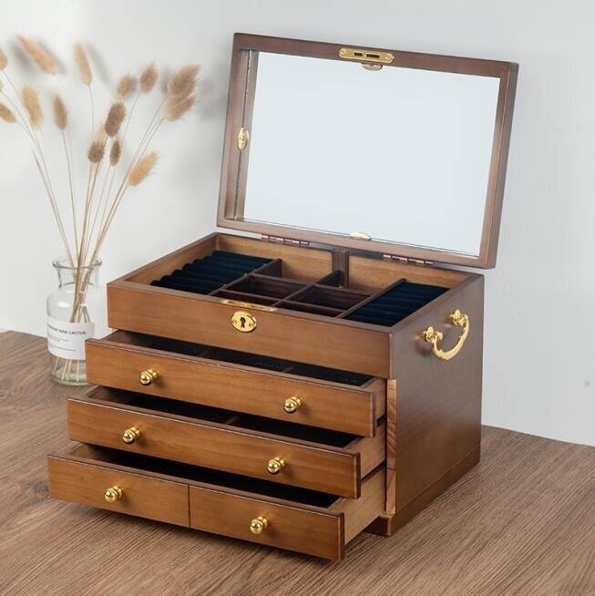 新品☆高品質(zhì)☆り アクセサリー箱★収納ボックス 木制ジュエリーボックス アクセサリーケース 寶石箱 小物収納 寶箱 手作り 精密細(xì)工