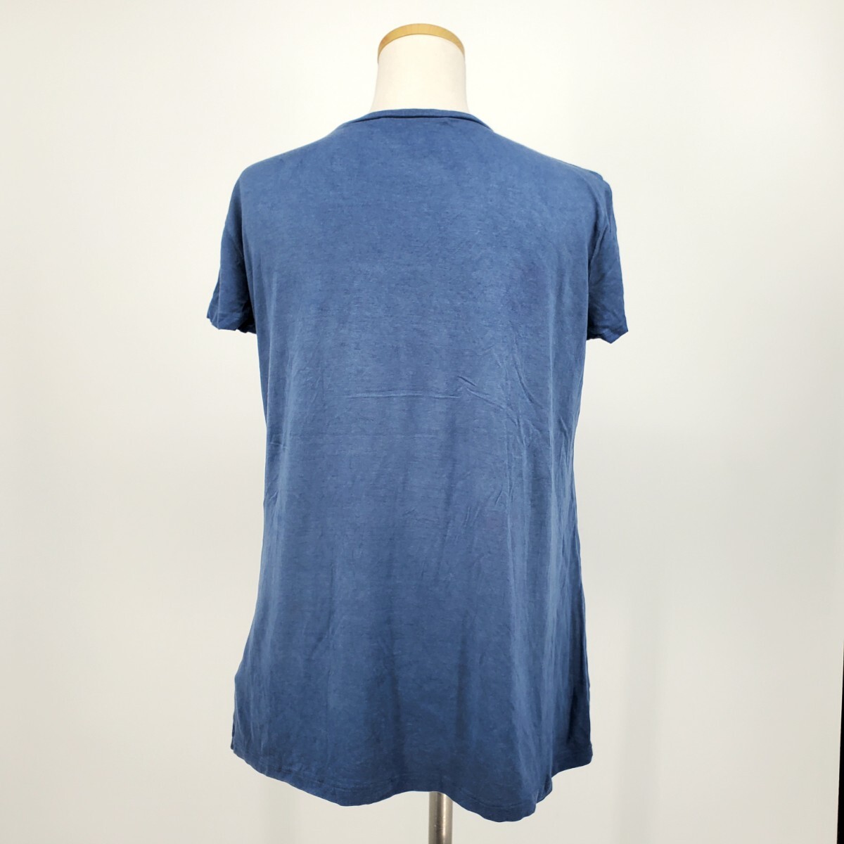 ◇b 【イタリア制】 ヴァレリー VALLERI プリント Uネック Tシャツ 半袖 レディース トップス 青 ブルー