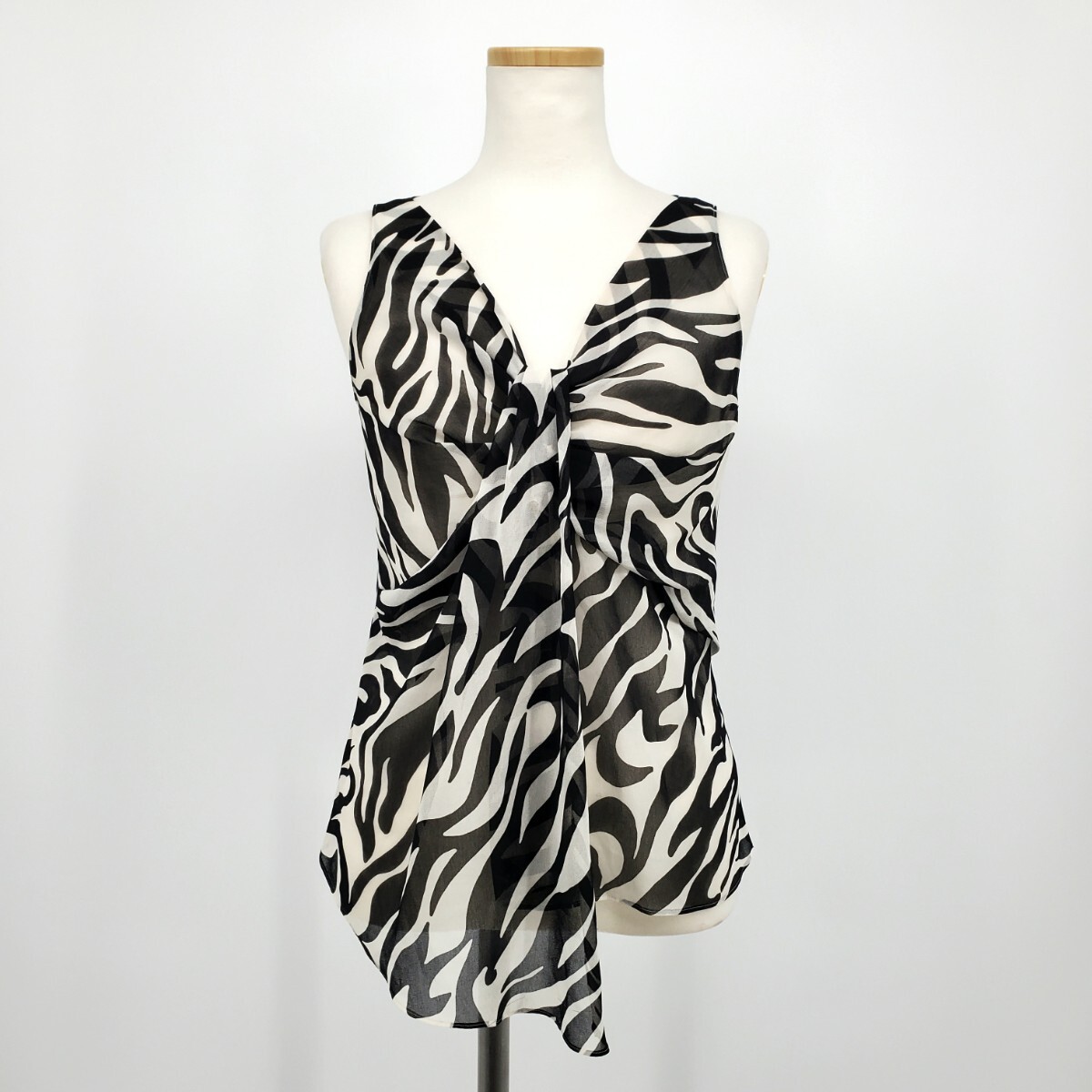 ◇c 【2點(diǎn)セット】 ミッシェルクラン MICHEL KLEIN ゼブラ柄 シースルー セットアップ 38サイズ 婦人服 ノースリーブ ブラウス / スカート